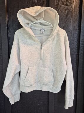 Better Together Heatherd Light Gray Half-Zip Crop Hoodie